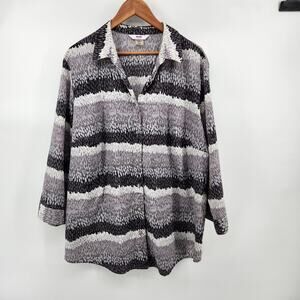 Alia Plus Women's 22W Button Front Blouse 3/4 Sleeves Gray Black White